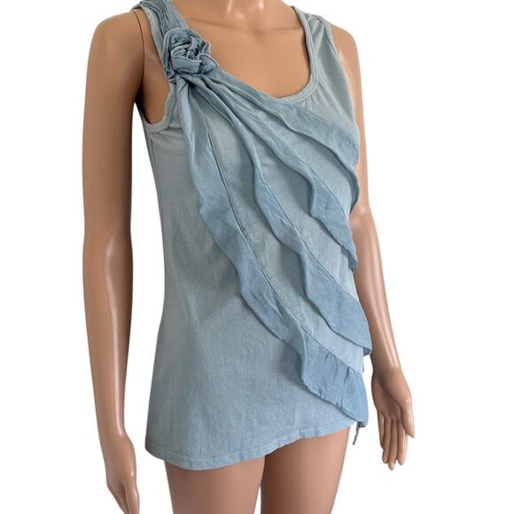 90s Y2K Feminine Fairycore Ruffle Flower Tank Top Romantic Vintage S Blue - Picture 2 of 7